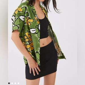 UO Dylan Linen Souvenir Button-Down Shirt NWOT Size S